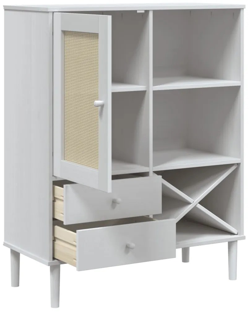 Móvel alto SENJA aspeto vime 90x40x112 cm pinho maciço branco