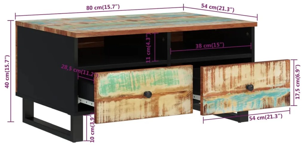 Mesa de centro 80x54x40 cm madeira recuperada/derivados madeira