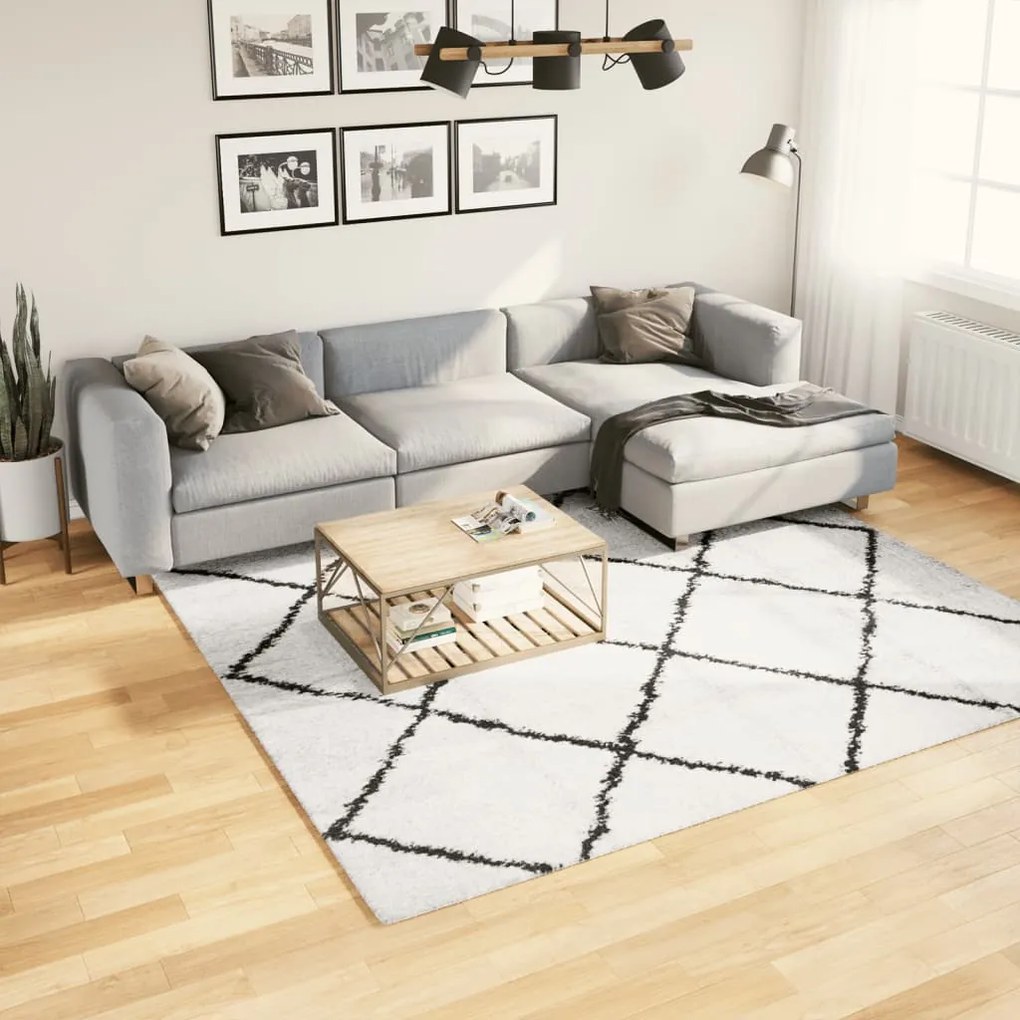 vidaXL Tapete shaggy de pelo alto PAMPLONA 240x240 cm creme e preto
