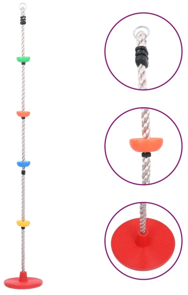 Corda de escalada/baloiço com plataformas e disco 200 cm