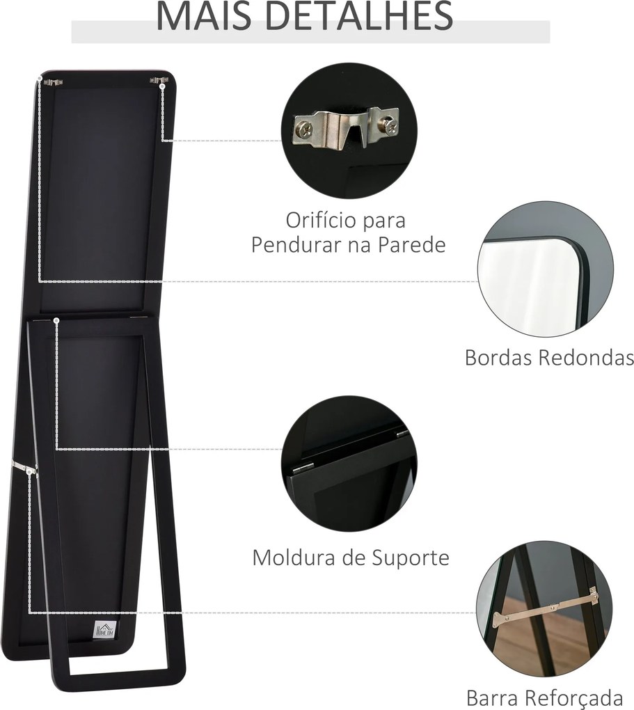 Espelho de Pé Espelho de Corpo Inteiro Retangular Espelho de Parede co