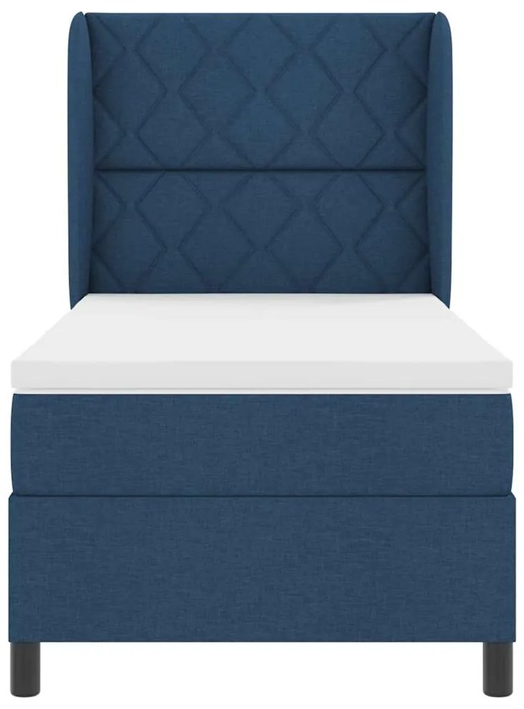 Cama com Estrado e Colchão Azul 90 x 200 cm, Tecido.