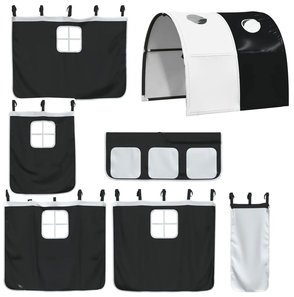 Cama alta criança c/ túnel 80x200 cm pinho maciço branco/preto