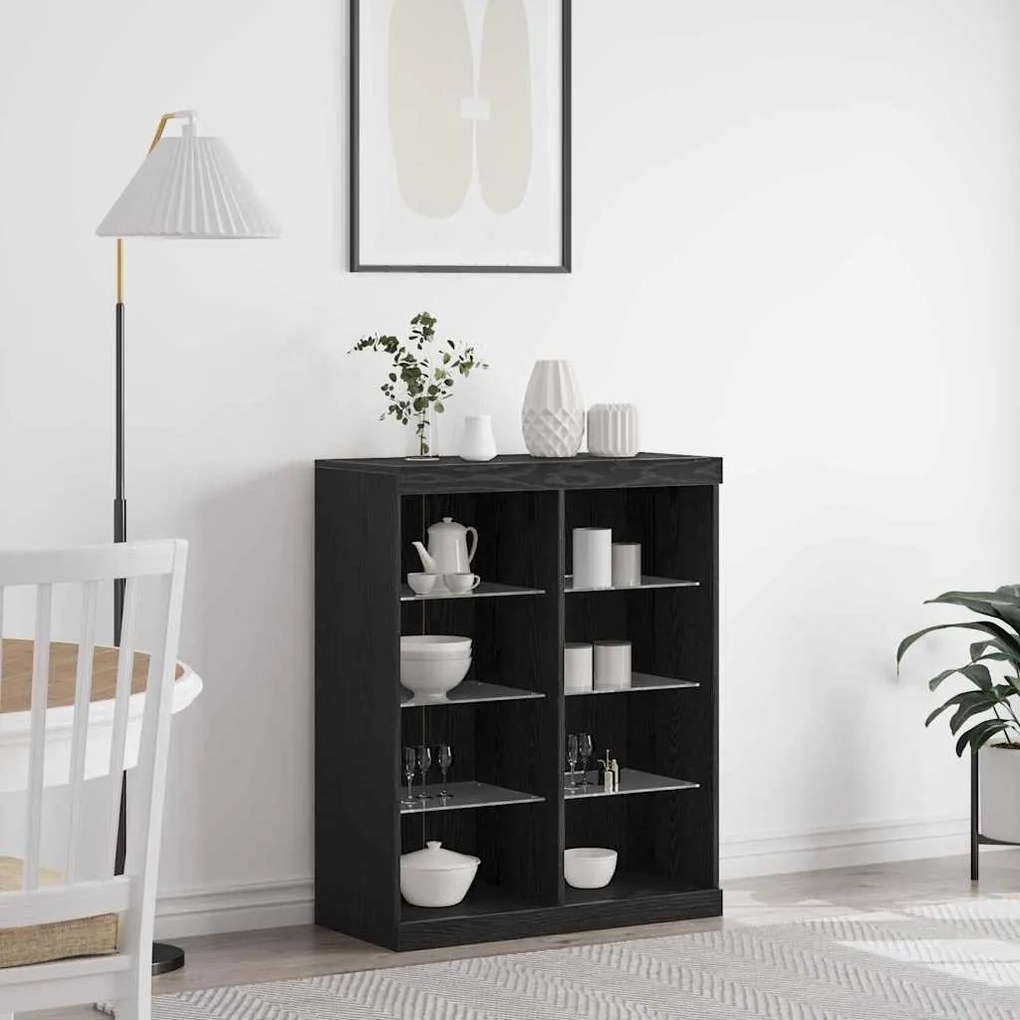vidaXL Buffet com Luzes LED Carvalho Preto 41x37x100 cm