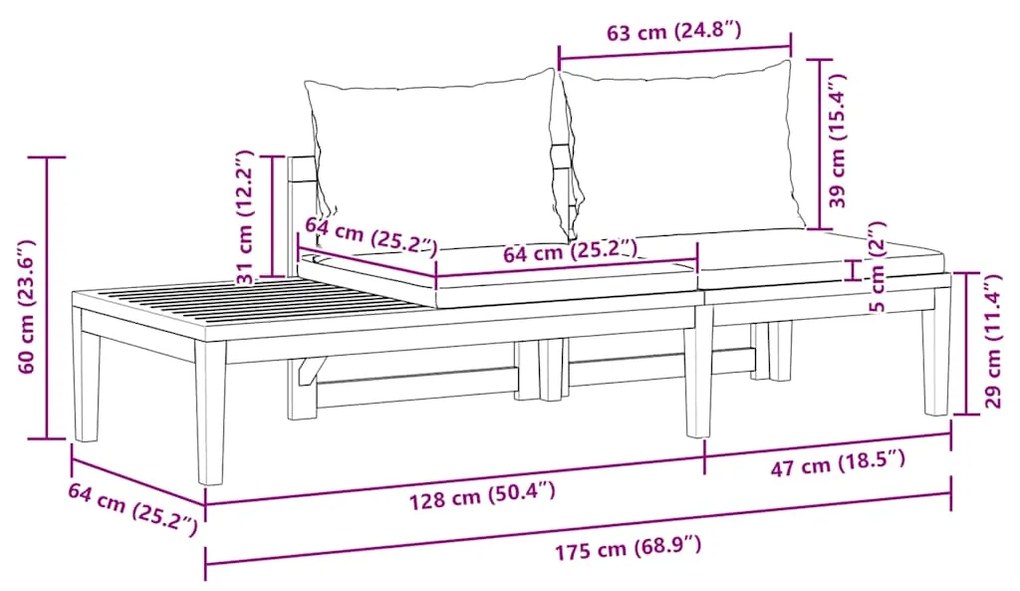 2 pcs conj. lounge de jardim c/ almofadões cinza-escuro acácia