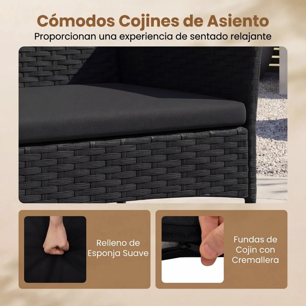 Conjunto de jardim em rattan de 4 peças, com 2 poltronas, sofá de 2 lugares, mesa auxiliar e almofadas de espuma, para alpendre, pátio ou terraço, Pre