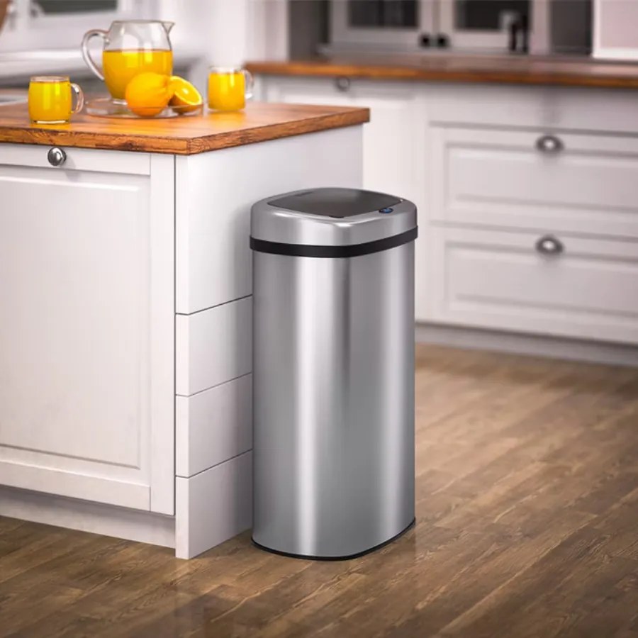 Caixote do lixo com sensor em aço inoxidável 58L Prateado