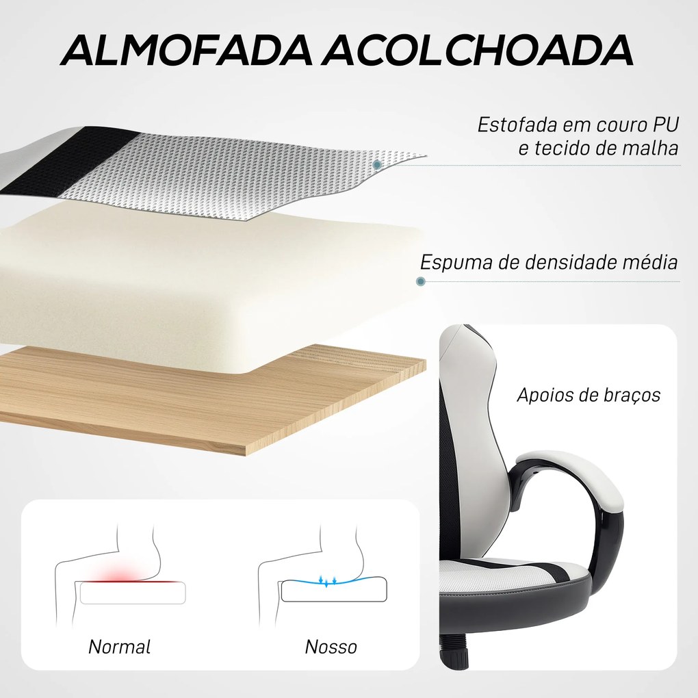 Cadeira Escritório ou Gaming com Altura Ajustável e Suporte Lombar para Casa Escritório 61x63x111-120,5 cm Cinzento