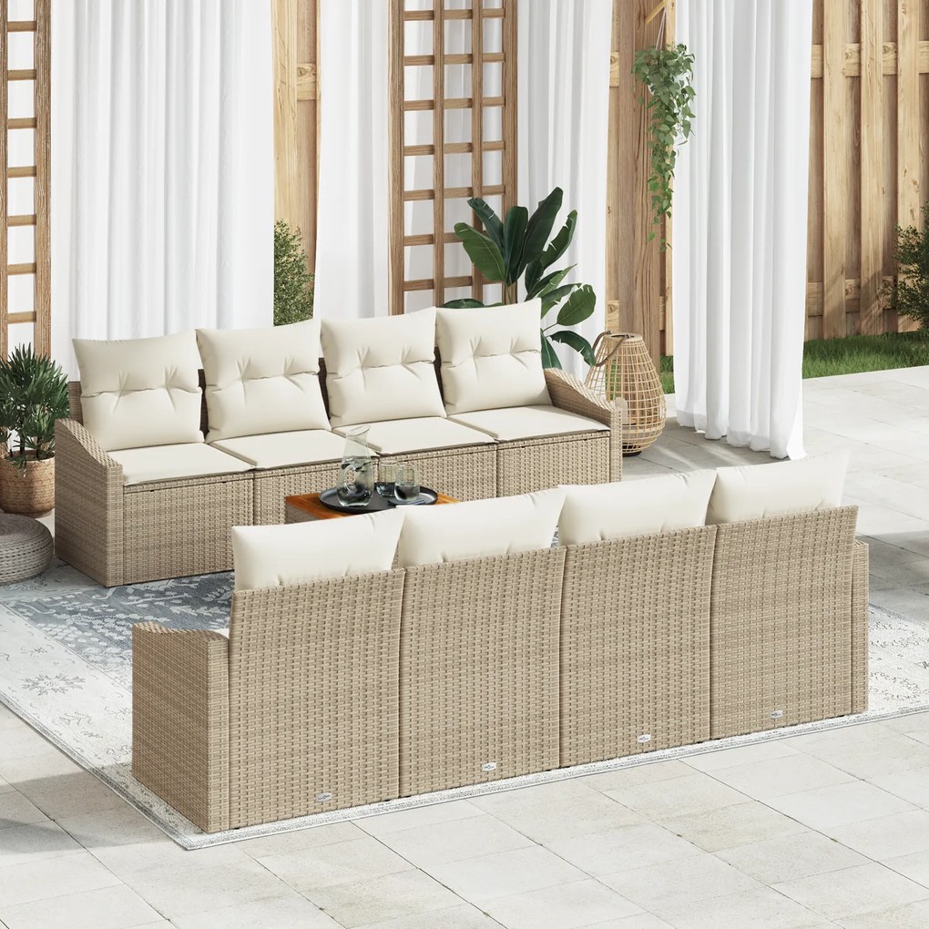 vidaXL Conjunto de Sofá de Jardim de 9 Peças com Almofadas Bejas Rattan Poliéster