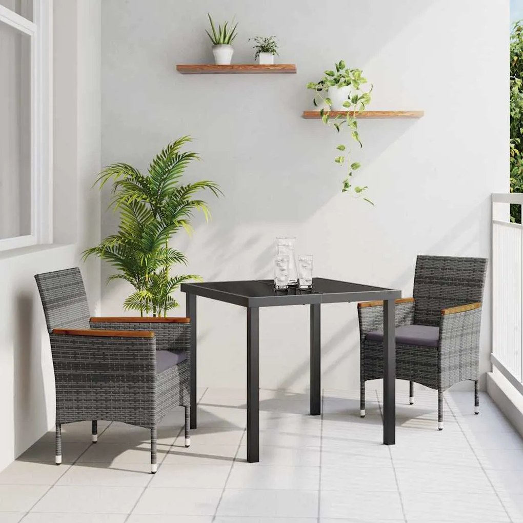vidaXL Conjunto de Jantar para Jardim 3 pcs Cinzeto Rattan Sintético