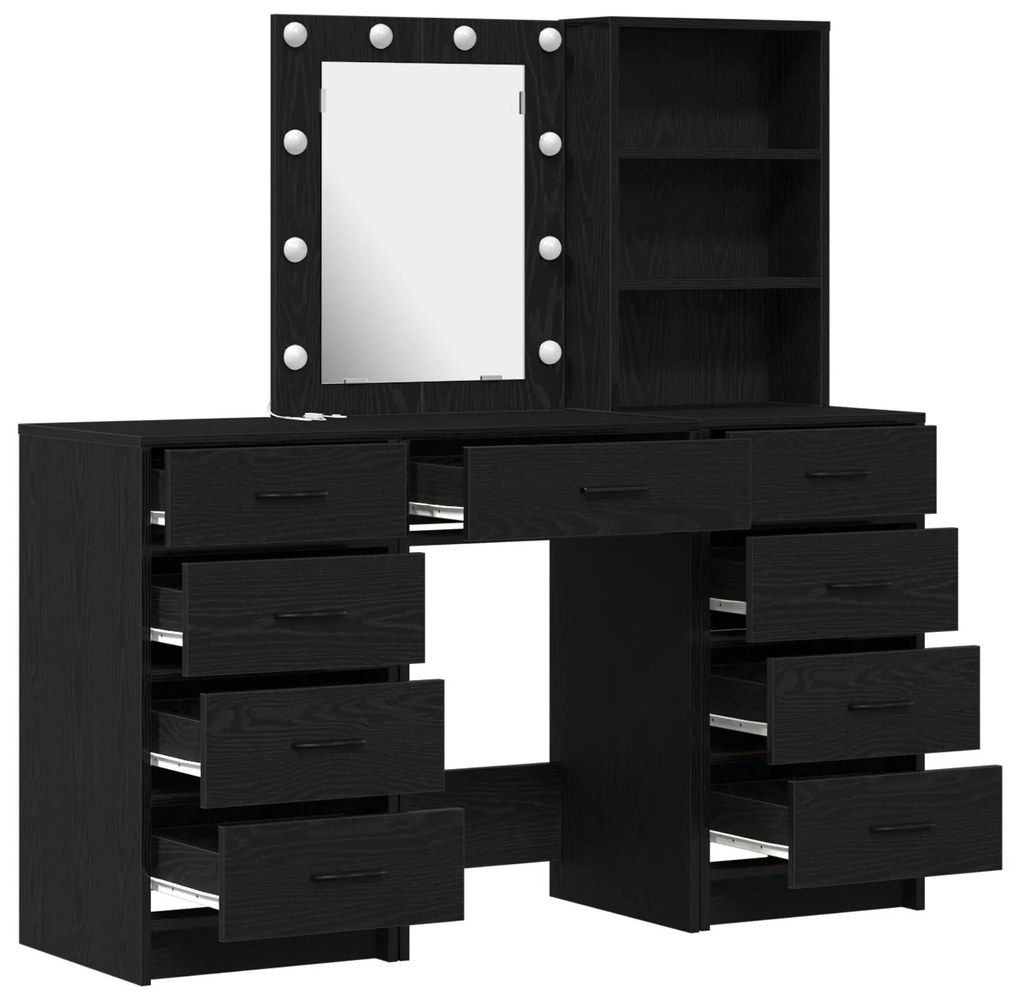 Conjunto de Maquilhagem de 3 Peças vidaXL com LED em Madeira Trabalhad