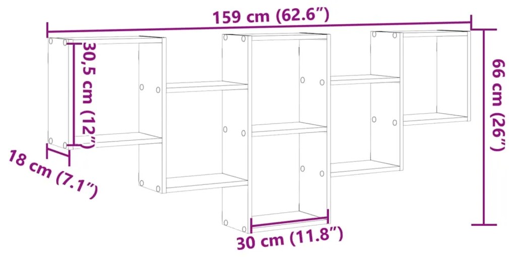 Prateleira parede 159x18x66cm derivados madeira cinzento sonoma