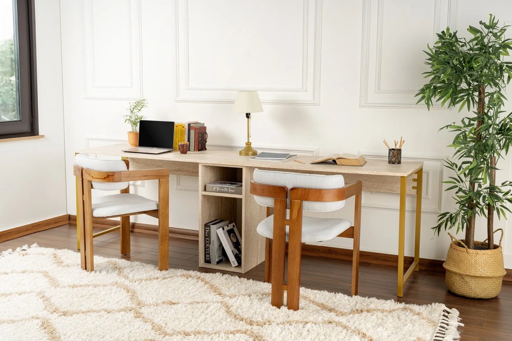 Secretária Twin Study Desk – Travertine Gold – 240 cm x 74 cm x 60 cm
