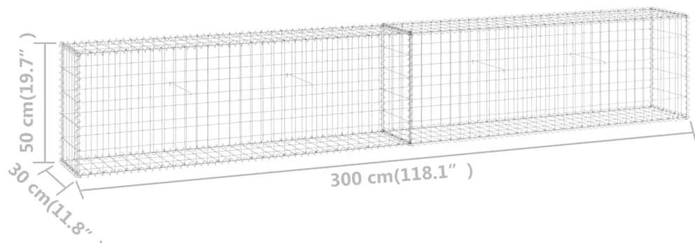 Muro gabião com tampas aço galvanizado 300x30x50 cm