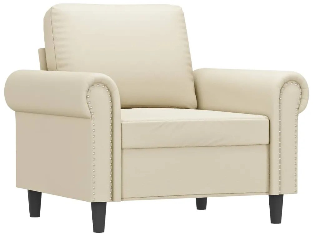 Poltrona com apoio de pés couro artificial 60 cm cor creme