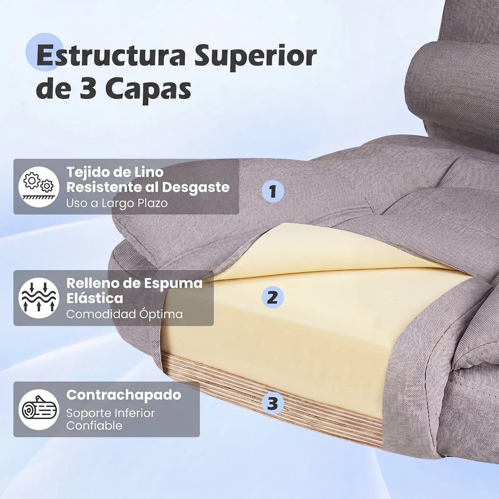 Cadeira de Escritório Ergonómica, 66 x 59-98 x 108-118 cm, Reclinável de 90° a 135°, Cinzento