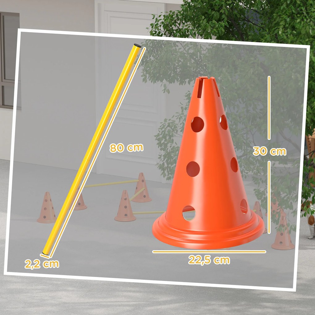 Conjunto de agilidade para cães de 6 peças, pista de obstáculos com altura ajustável e saco de transporte, laranja