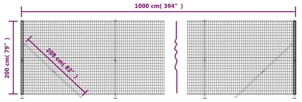 Cerca de malha de arame com flange 2x10 m antracite