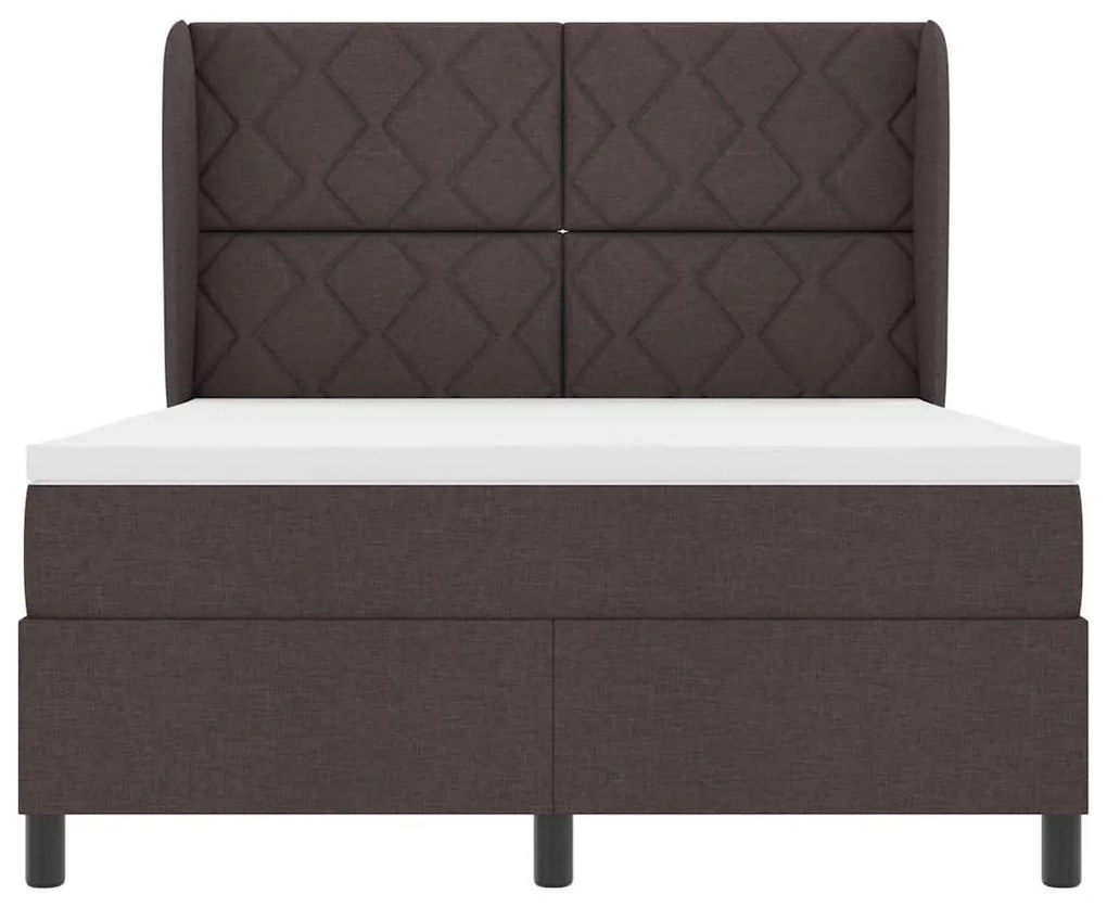 Cama com Estrado e Colchão - Marrom Escuro, 140x190 cm, Tecido