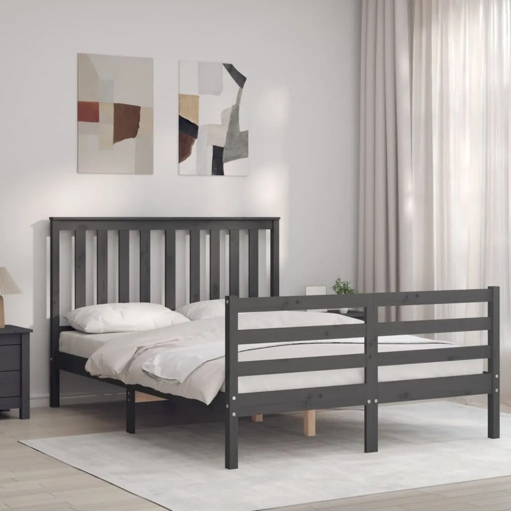 vidaXL Estrutura de cama com cabeceira 120x200 cm madeira maciça cinza