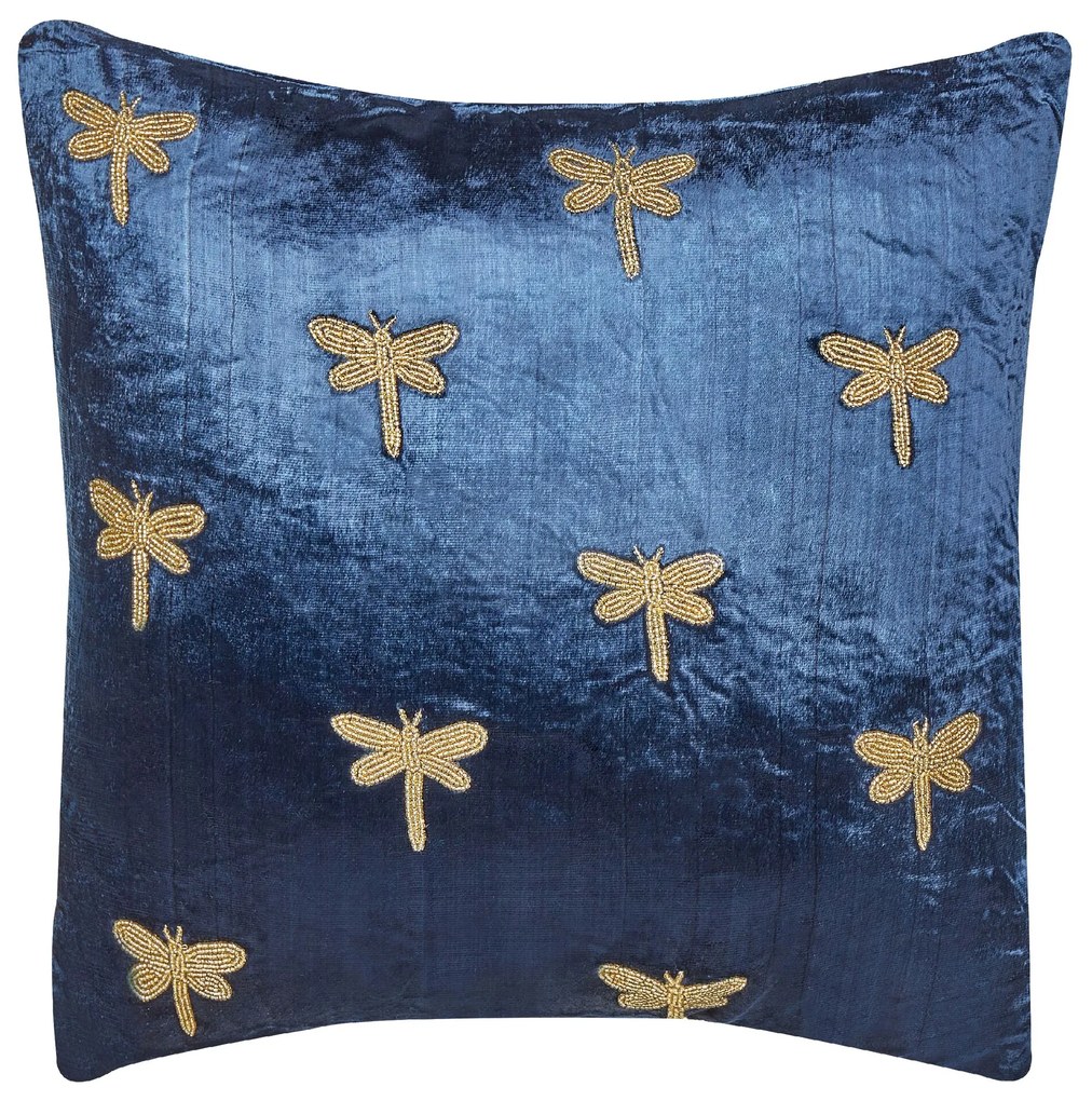 Conjunto 2 almofadas decorativas padrão libelinhas veludo azul marinho 45 x 45 cm BLUESTEM Beliani