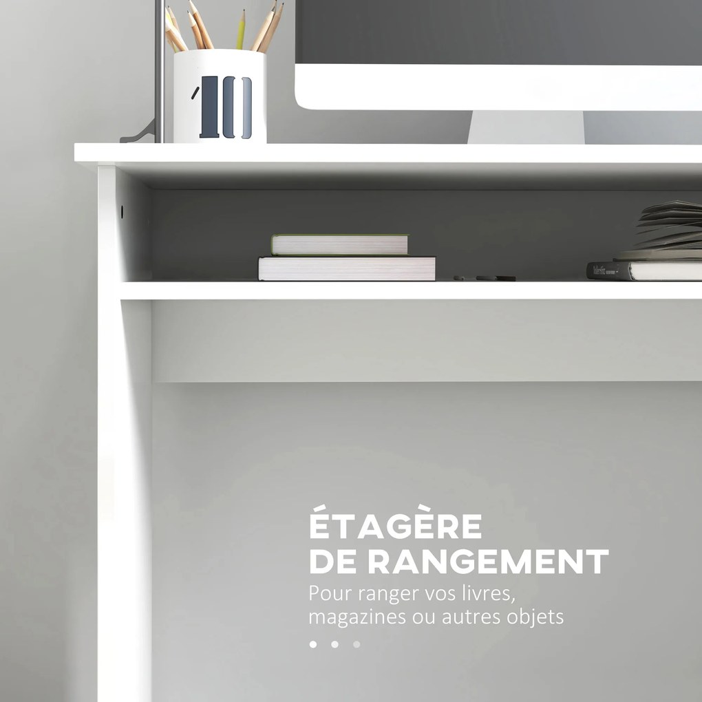 Secretária de escritório simples, elegante e compacta com 1 prateleira, em aglomerado, dim. 90 x 50 x 74 cm, lacada a branco
