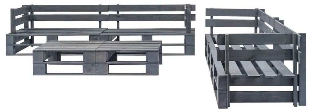 6 pcs conjunto lounge de jardim paletes madeira cinzento