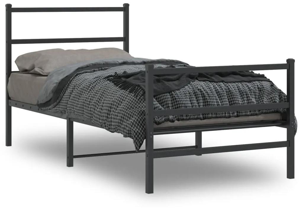 355376 vidaXL Estrutura de cama com cabeceira e pés 90x200 cm metal preto