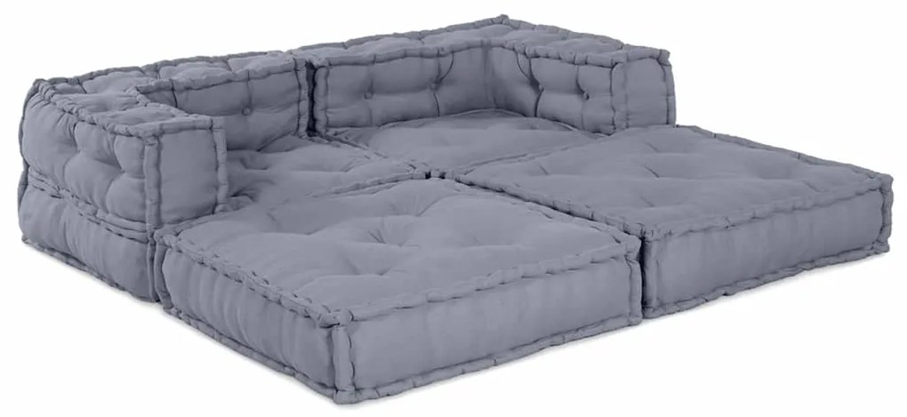 Puffs Modulares - Conjunto de 2 em Tecido Cinza