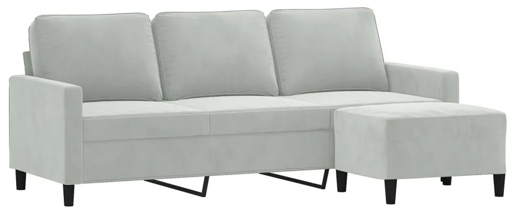 Sofá de 3 lugares com apoio de pés 180 cm veludo cinzento-claro