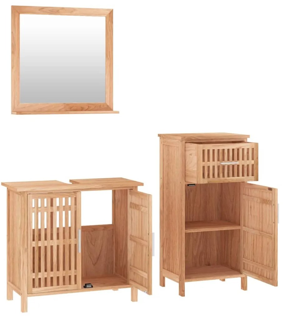 3 pcs conjunto de móveis p/ casa de banho nogueira maciça
