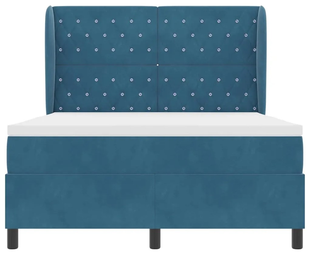 Cama Box com Colchão Azul Escuro 140x190 cm em Veludo
