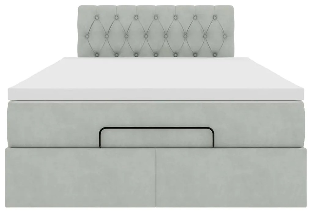 Cama otomana com colchão &amp; LEDs 120x190cm veludo cinza-claro