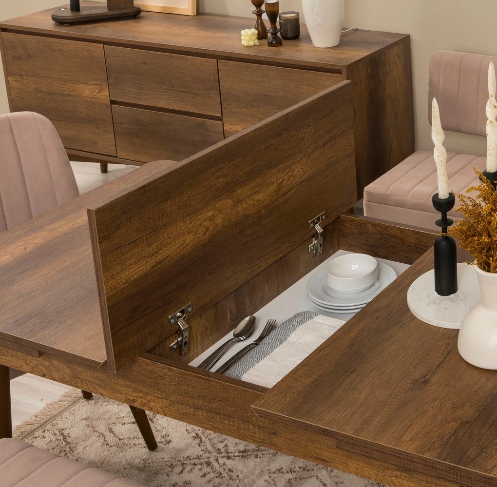 Conjunto de Mesa de Jantar Extensível e Cadeiras Vina – Nogueira – Mes