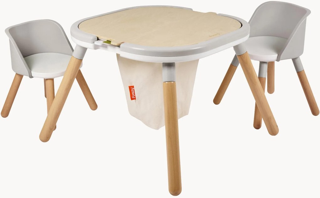 Mesa para crianças de brincar em madeira de faia com cadeiras Funzy, conjunto de 3