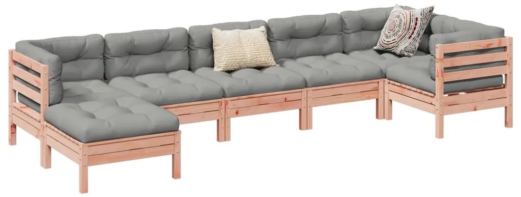 vidaXL 7 pcs conj. sofás jardim c/ almofadões madeira abeto-de-douglas