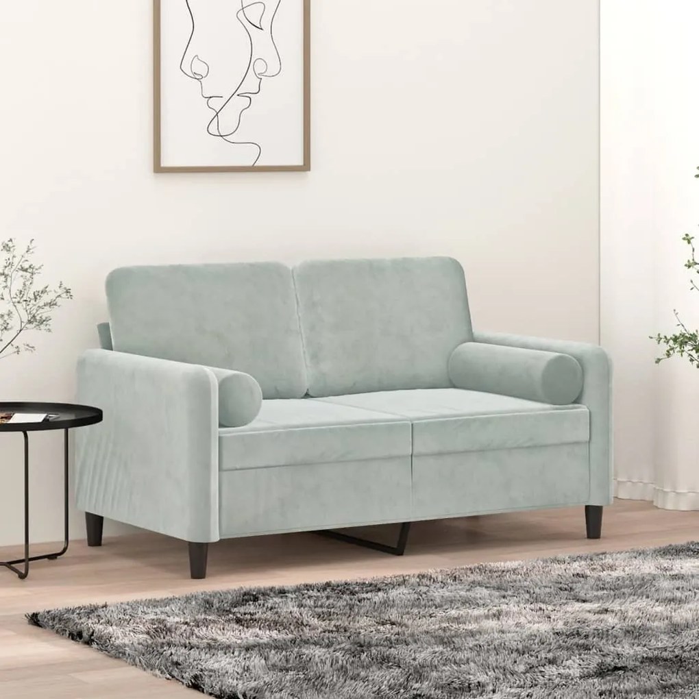 vidaXL Almofadas decorativas 2 pcs Ø15x50 cm veludo cinzento-claro