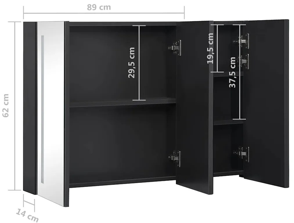 Armário espelhado para casa de banho com LED 89x14x62 cm