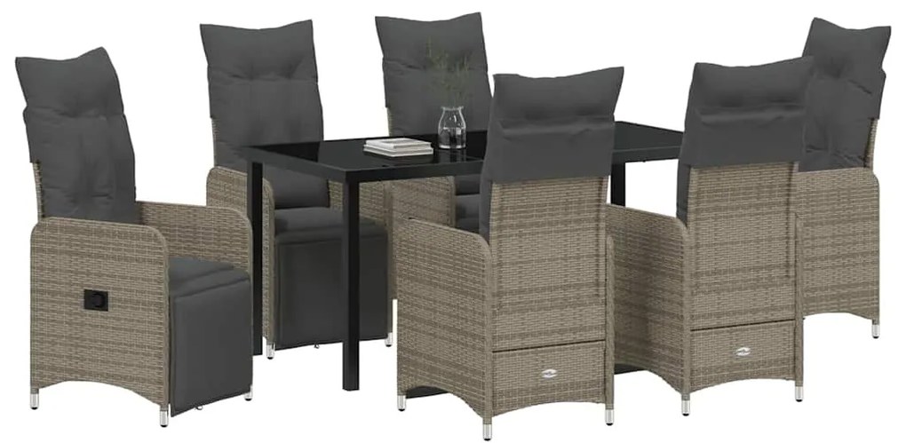 Conjunto de Jantar de Jardim 7 Peças com Almofadas em Ratan Sintético