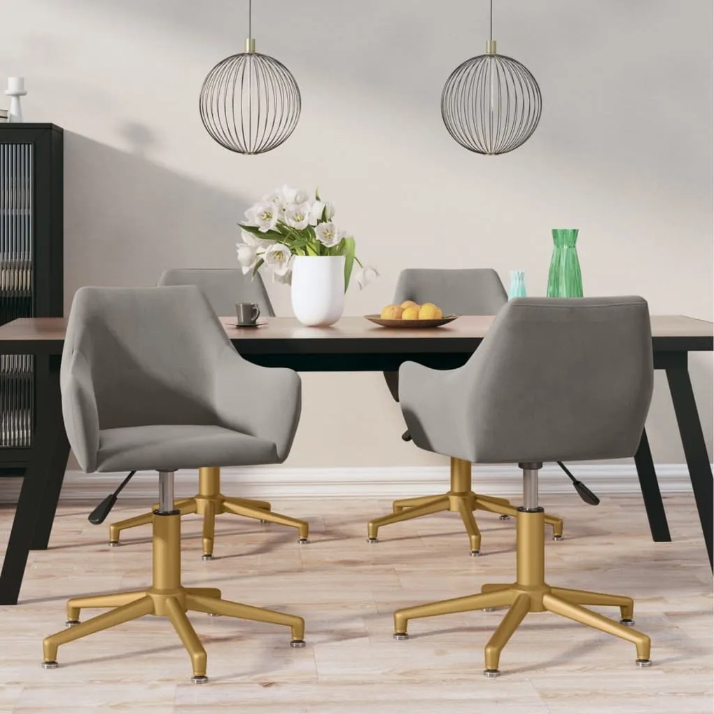 vidaXL Cadeiras de jantar giratórias 4 pcs veludo cinzento-claro