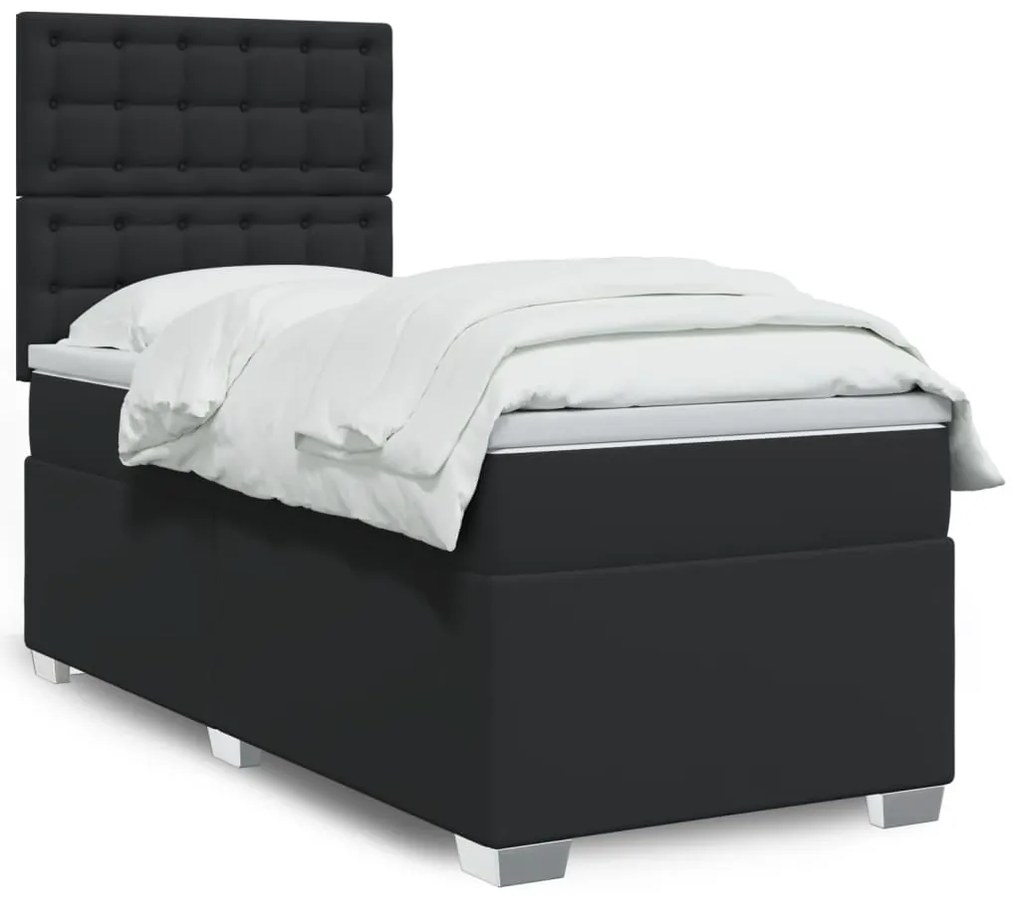 Cama com molas/colchão 90x190 cm couro artificial preto