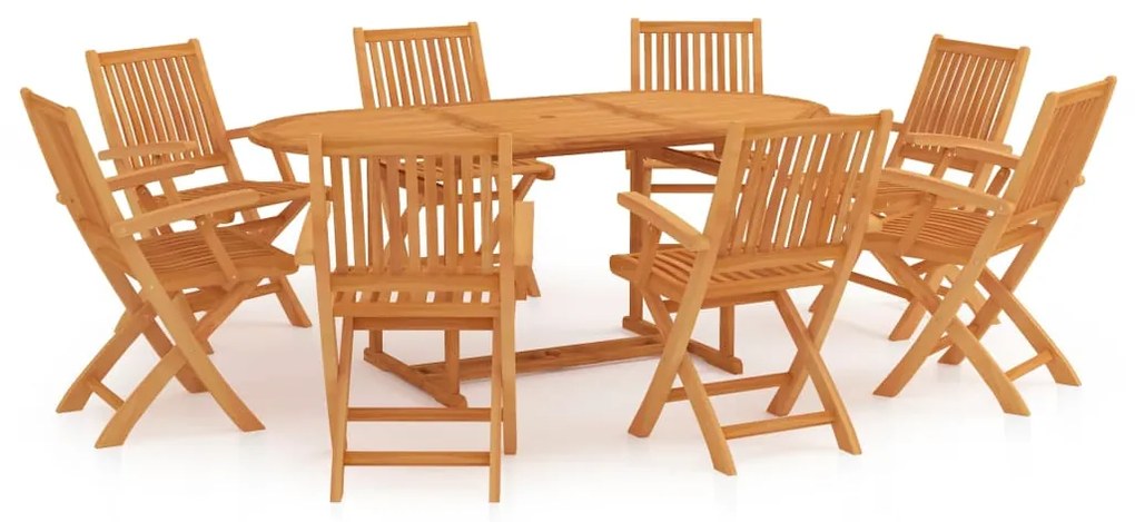 3059562 vidaXL 9 pcs conjunto de jantar para jardim madeira de teca maciça