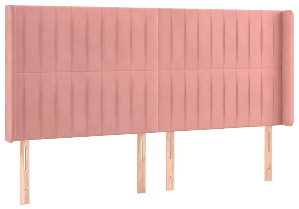 Cama box spring c/ colchão/LED 200x200 cm veludo rosa