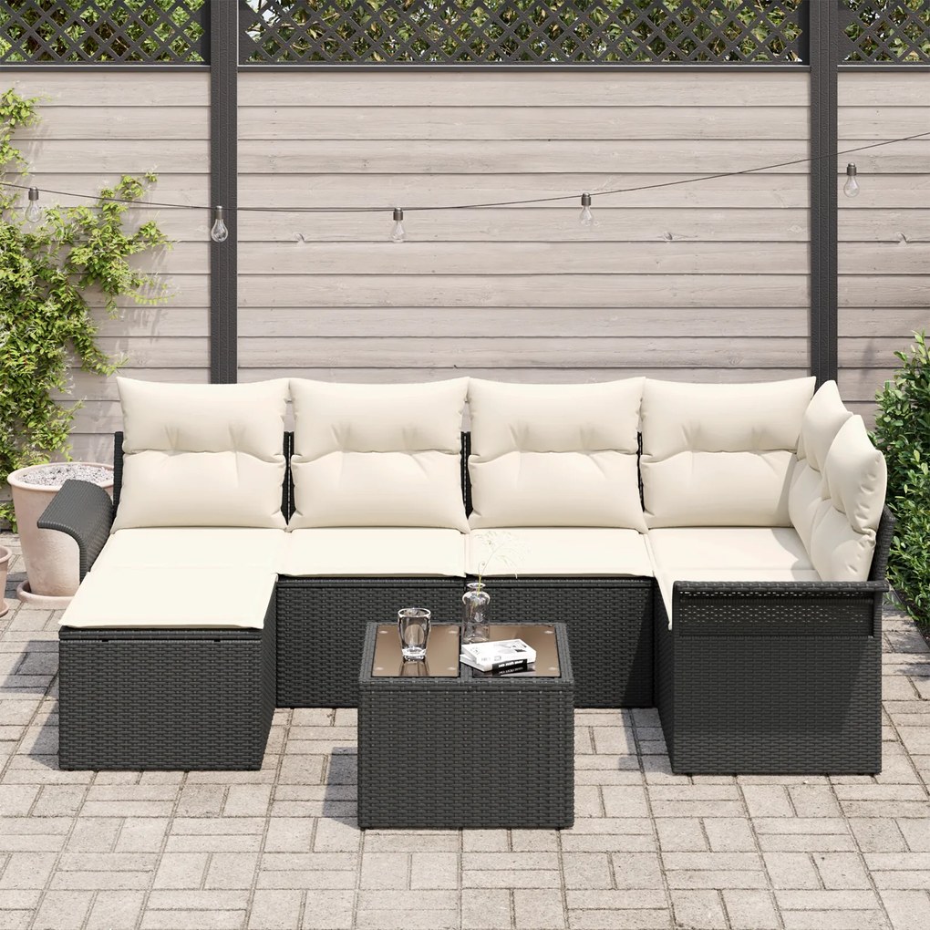 Conjunto de Sofá de Jardim vidaXL com Almofadas Marrom de Poliratan de