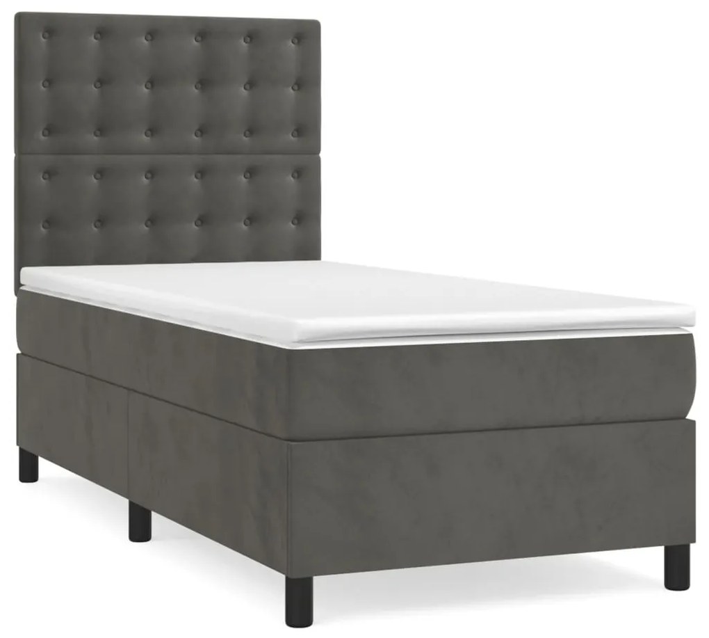 Cama box spring c/ colchão/LED 90x190 cm veludo cinzento-escuro