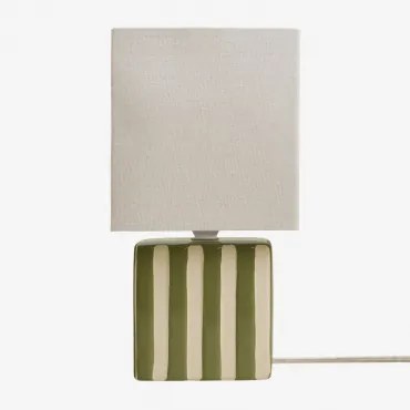 Candeeiro De Mesa Em Cerâmica E Linho Lylio Tapioca Beige - Verde Azeitona Profundo - Sklum