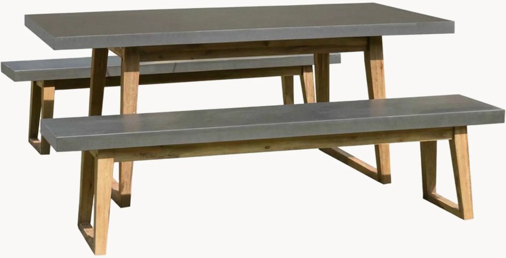 Conjunto de jantar para jardim com pernas em madeira de acácia Hector, conjunto de 3