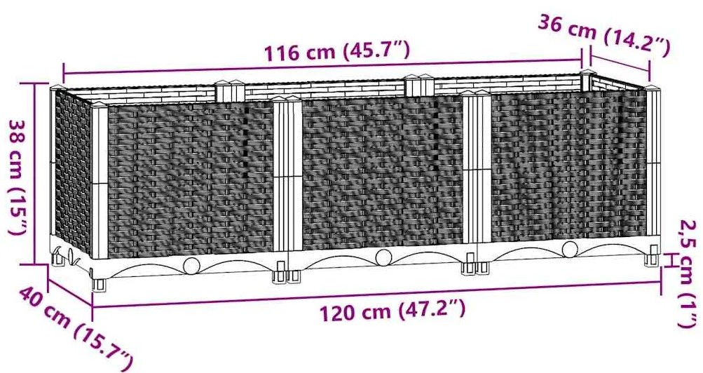 Canteiro elevado 120x40x38 cm polipropileno