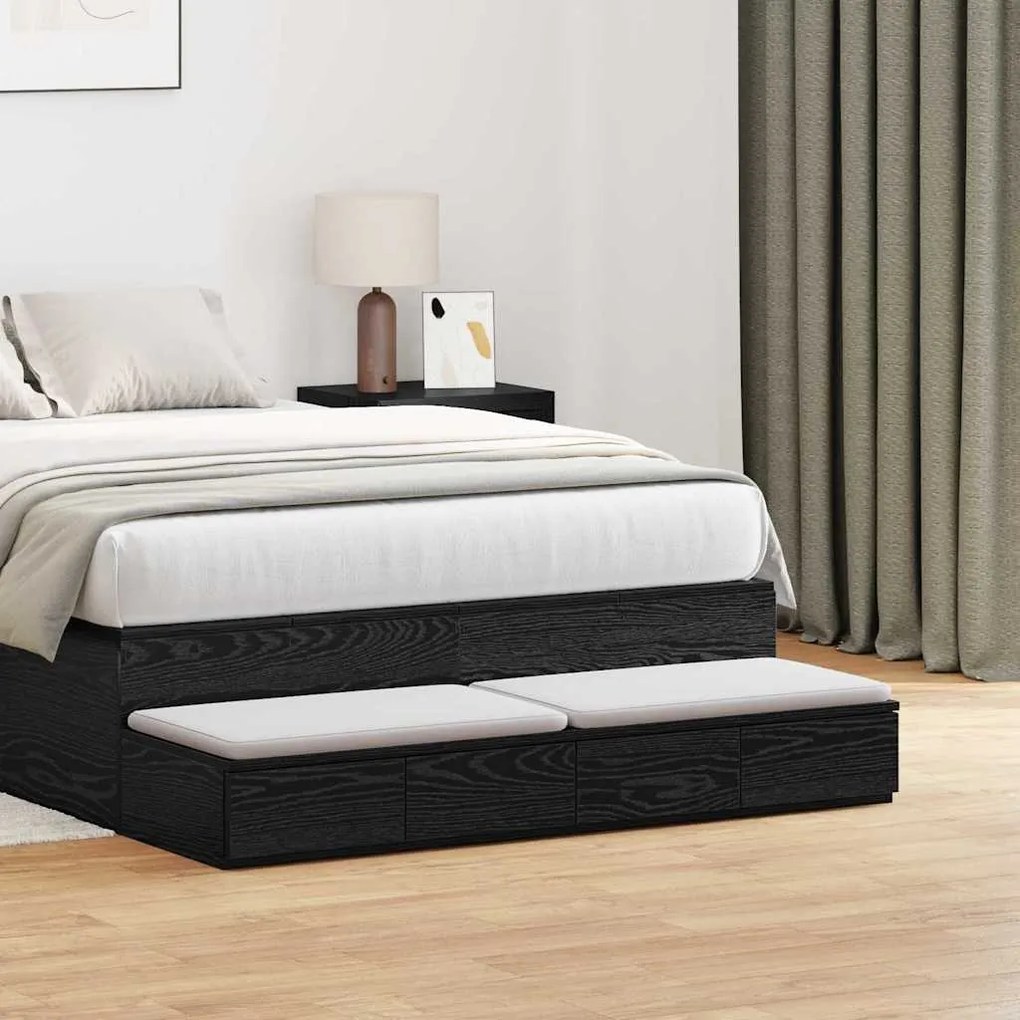 Gavetas de Cama Preto 120x36.5x16.5 cm Madeira de Engenharia