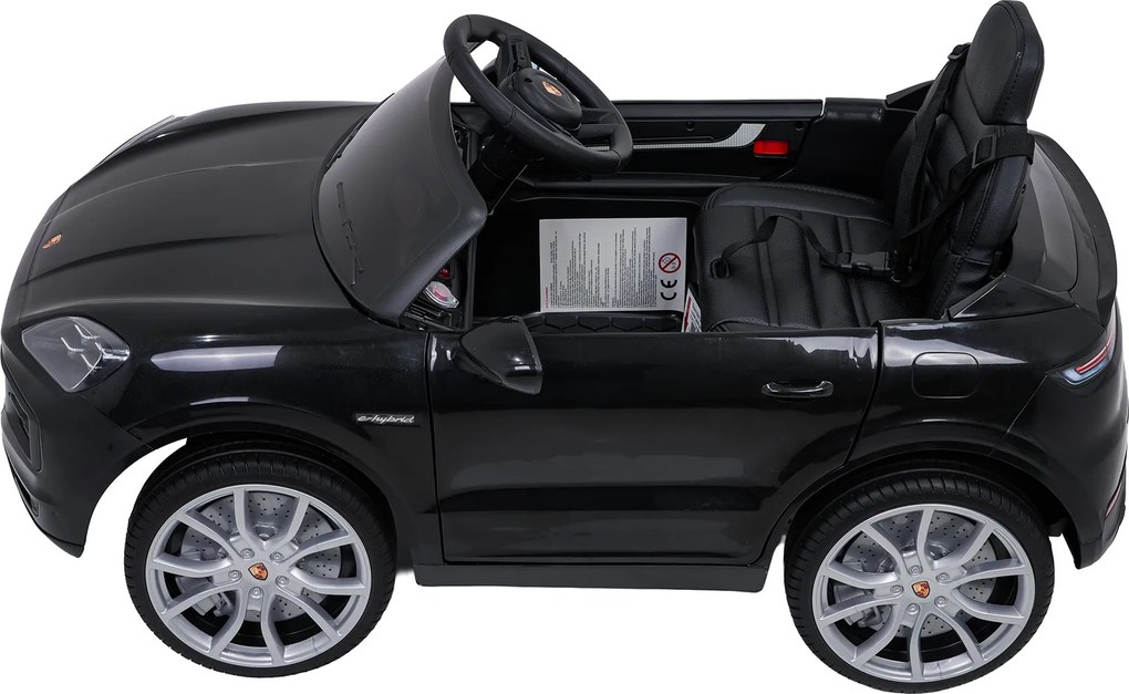 Carro elétrico para Crianças 2 a 5 anos 12V Porsche Cayenne, Rodas de espuma EVA, Controlo Remoto, assento Couro ecológico Preto